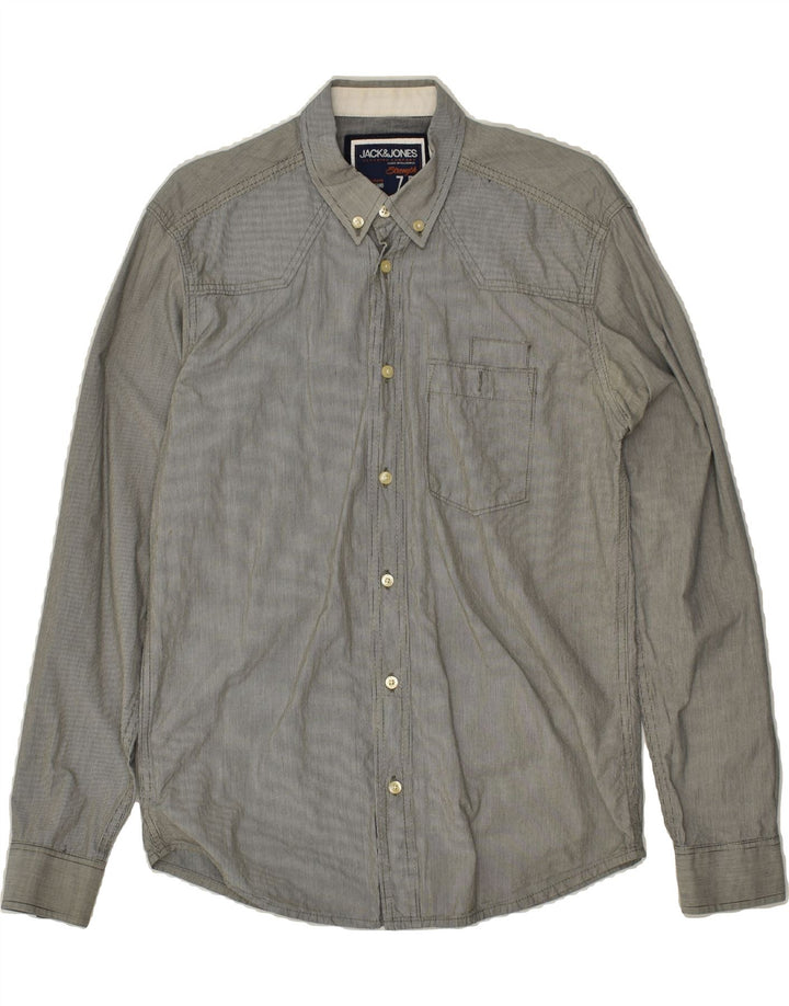 JACK & JONES Mens Graphic Shirt Medium Grey Pinstripe Cotton | Vintage Jack & Jones | Thrift | Second-Hand Jack & Jones | Used Clothing | Messina Hembry 