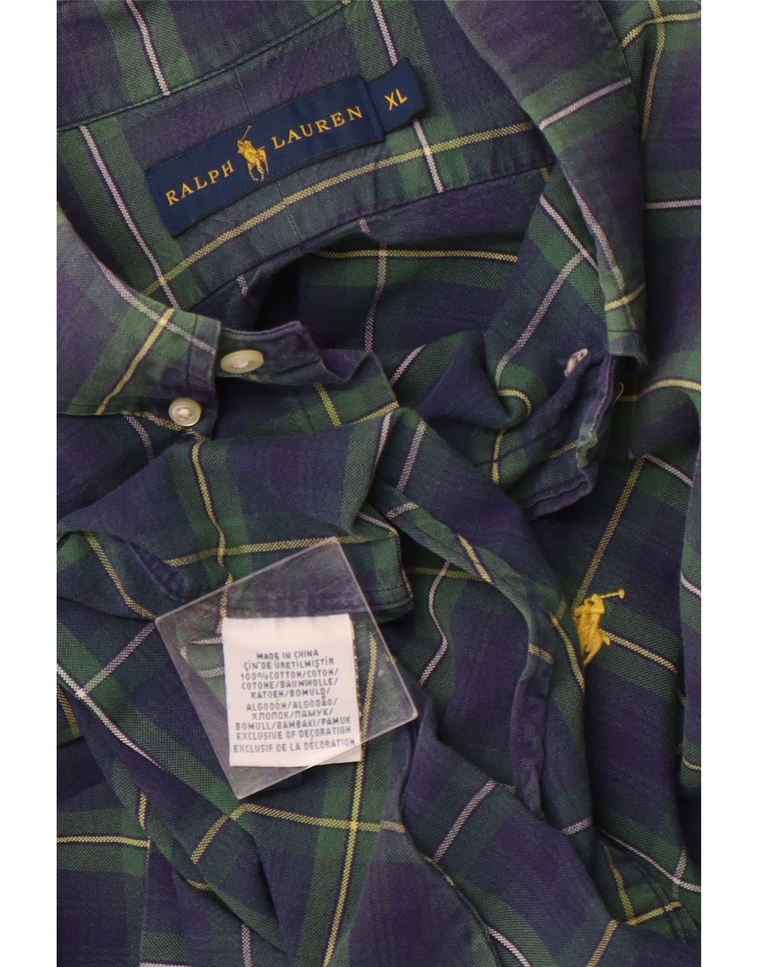 RALPH LAUREN Herren Flanellhemd XL Marineblau kariert Baumwolle