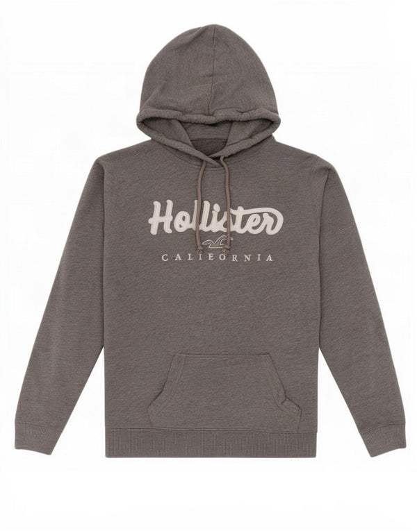 Hollister Womens Graphic Hoodie Jumper UK 14 Medium Grey Flecked Cotton