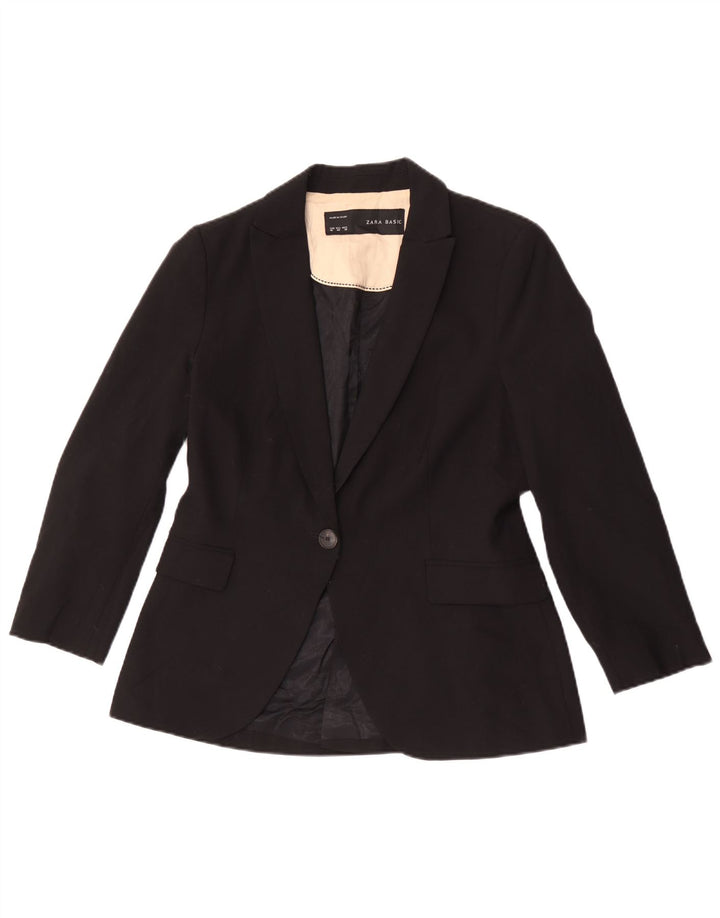 Zara Damen 1-Knopf-Blazerjacke EU 40 Mittelschwarzes Polyester