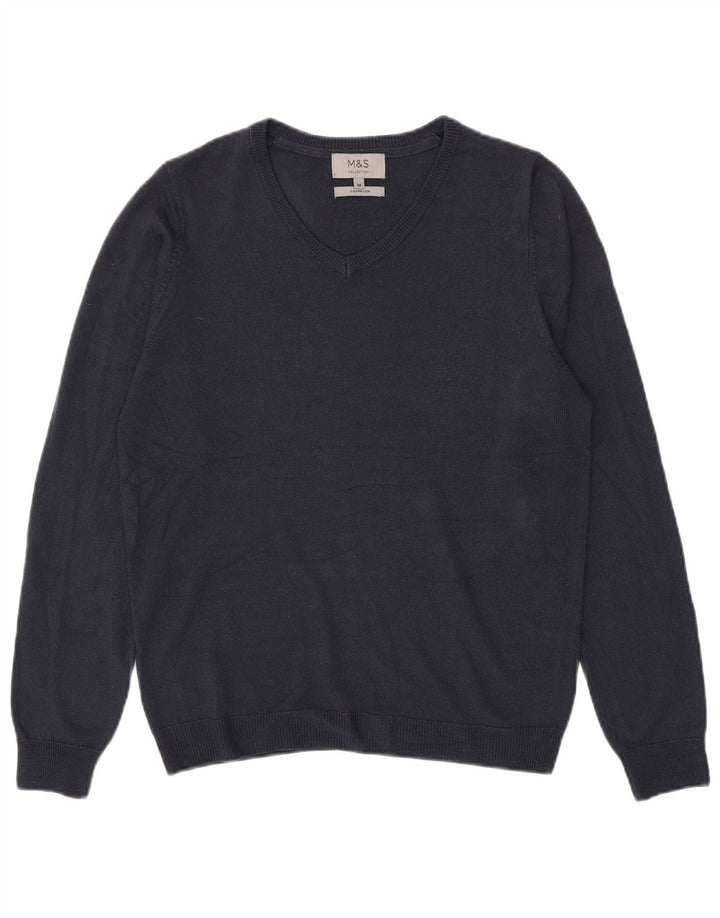 Marks & Spencer Herren-Pullover mit V-Ausschnitt, Mittelblau, Acryl