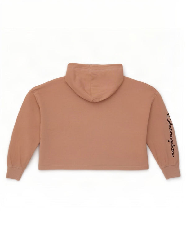 Champion Womens Crop Oversized Hoodie Pullover UK 14 Mittelrosa Baumwolle