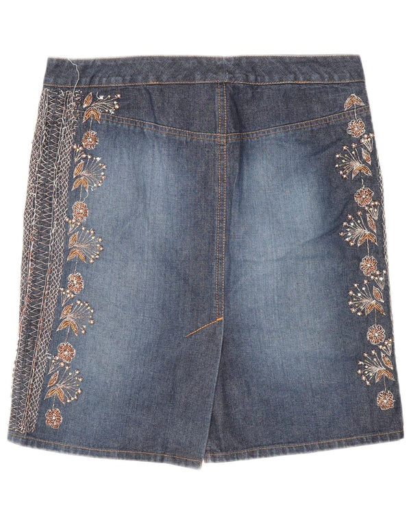 Warehouse Damen-Jeansrock UK 12 Medium W30 Blau geblümte Baumwolle