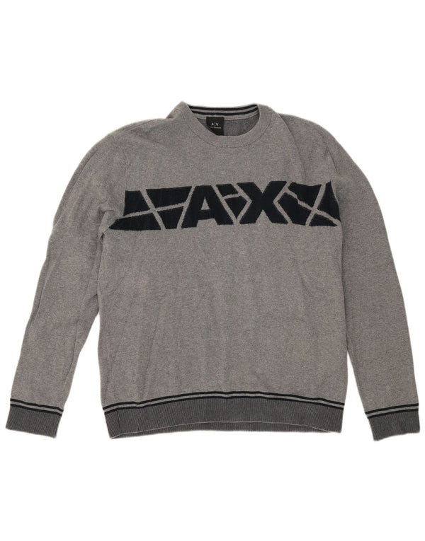 Armani Exchange Damen-Pullover mit Rundhalsausschnitt, UK 18, XL, Grau, Farbblock