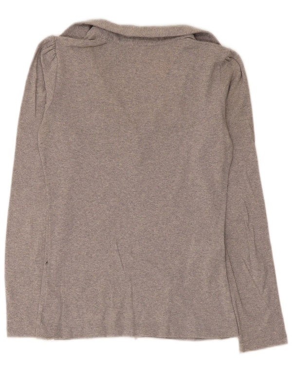 Benetton Damen-Langarm-Poloshirt in normaler Größe, UK 10, Größe S, Grau, Baumwolle