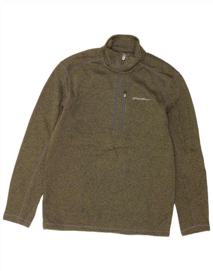 Eddie Bauer Herren-Sweatshirt mit Reißverschluss am Hals, klein, grün geflecktes Polyester