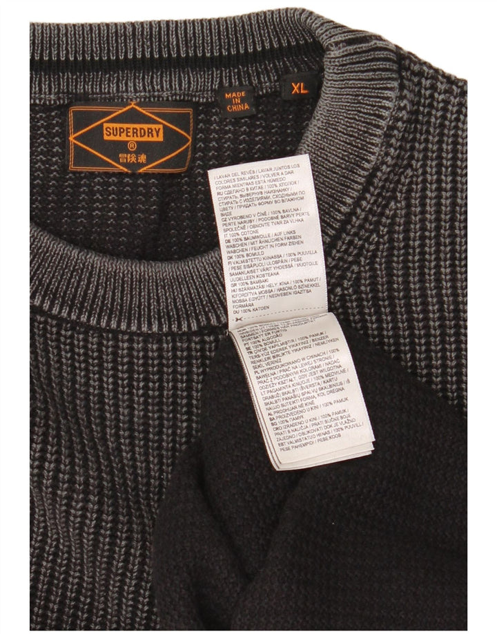 Superdry Herren-Pullover mit Rundhalsausschnitt, XL, graue Baumwolle