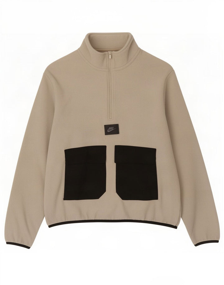 Nike Herren Therma-Fit Fleecepullover mit Reißverschluss am Hals, Mittelbeigefarbenes Polyester