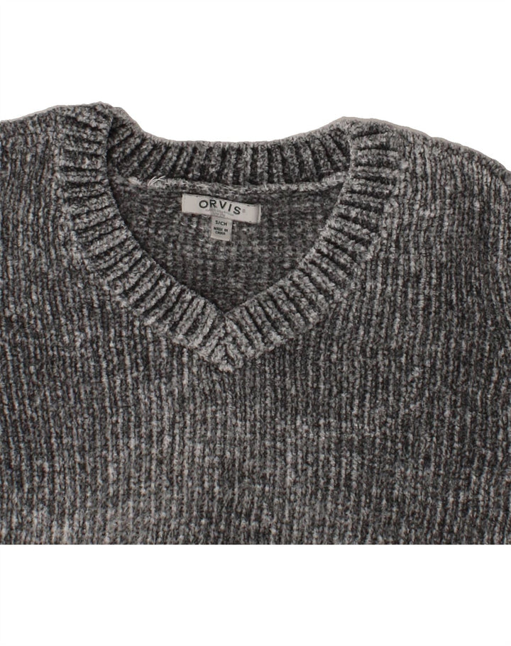 ORVIS Womens Velour Oversized V-Neck Jumper Sweater UK 10 Small Grey Vintage Orvis and Second-Hand Orvis from Messina Hembry 