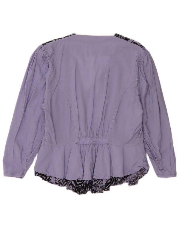 Vintage Damen 3/4-Ärmel-Hemdbluse UK 14 Großes Lila Blumenmuster