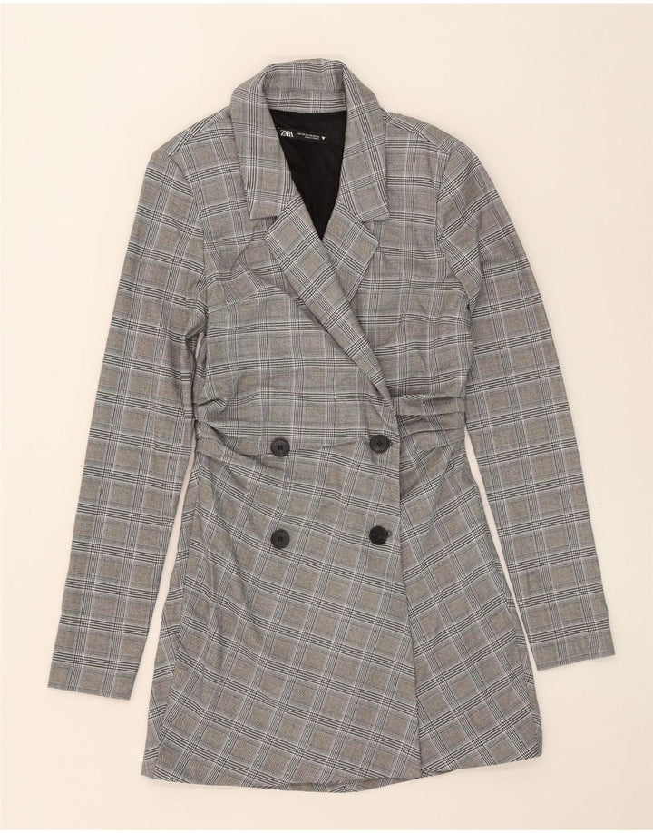 ZARA Damen Zweireihiger Mantel UK 6 XS Grauer Hahnentritt