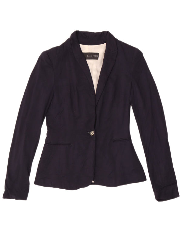 ZARA Damen 1-Knopf-Blazerjacke UK 6 XS Marineblaue Viskose