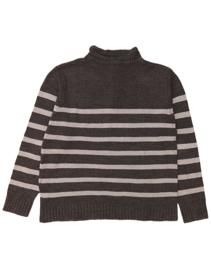 PIERRE CARDIN Herren-Pullover mit Reißverschluss am Hals, großes grau gestreiftes Acryl