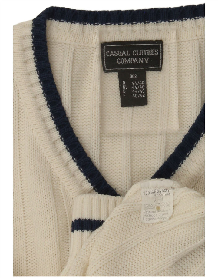 VINTAGE Herren-Pullover mit V-Ausschnitt, UK 40/42, mittelweißes Polyacryl