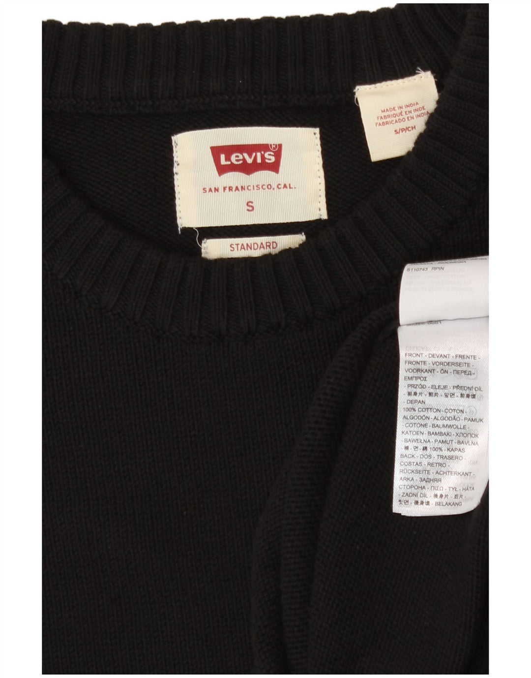 Levi's Herren Standard-Pullover mit Rundhalsausschnitt, Größe S, schwarze Baumwolle