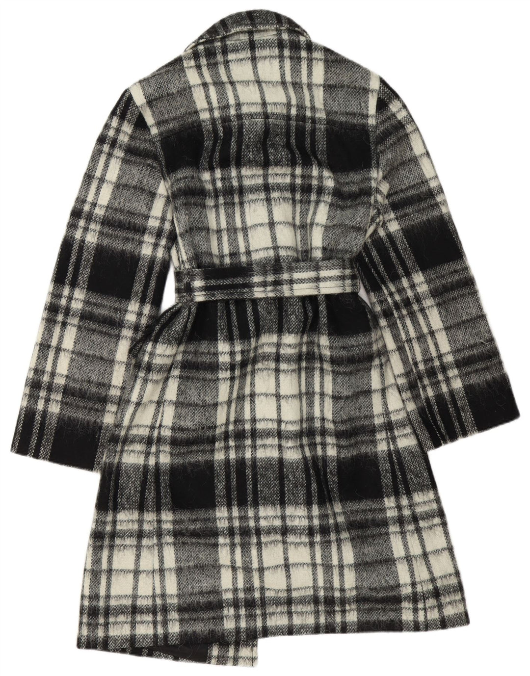Benetton Damen Mantel IT 44 Mittelschwarz karierte Wolle