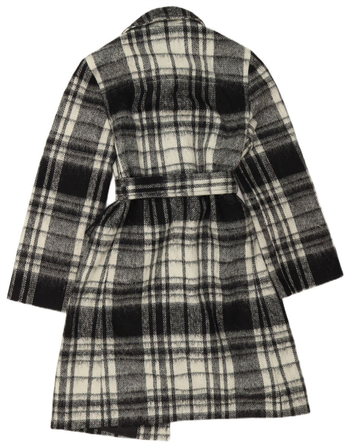 Benetton Damen Mantel IT 44 Mittelschwarz karierte Wolle