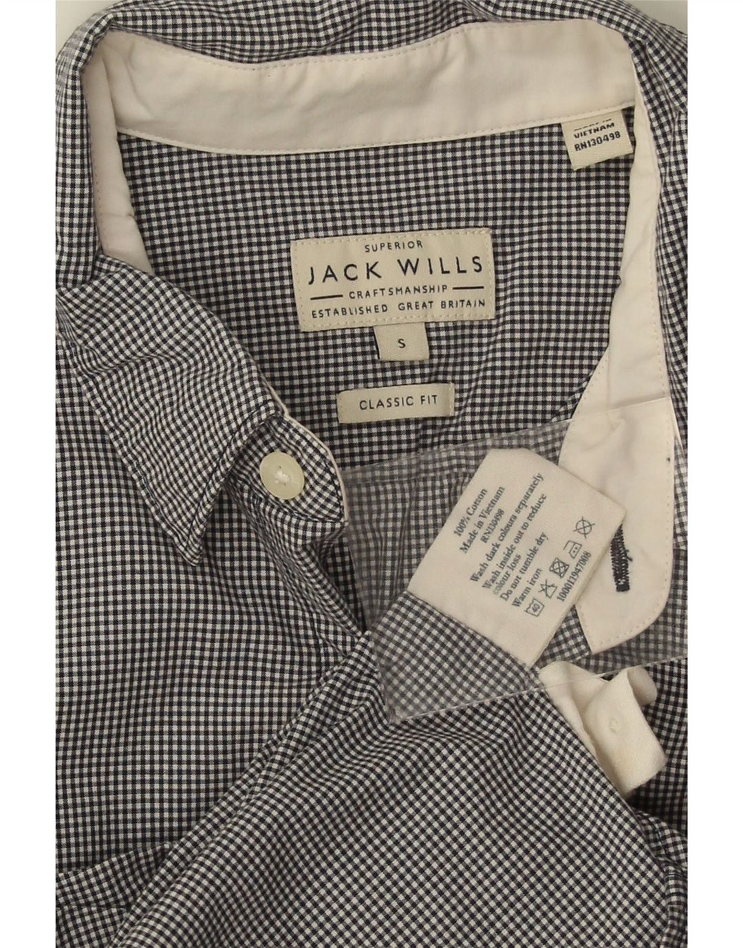 Jack Wills Herren-Hemd mit klassischer Passform, Größe S, Schwarz, Gingham-Baumwolle