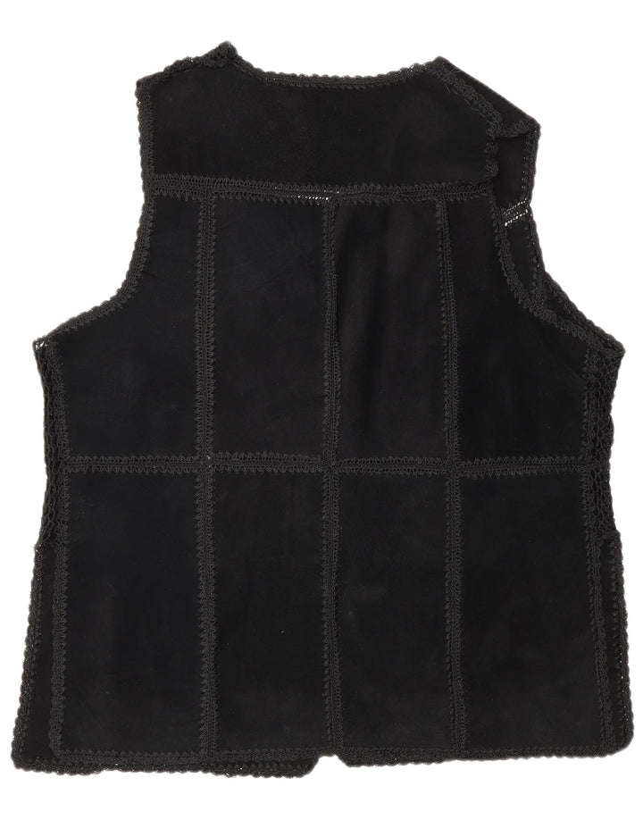 Vintage Damen Wildleder Gilet UK 16 Großes schwarzes Patchwork