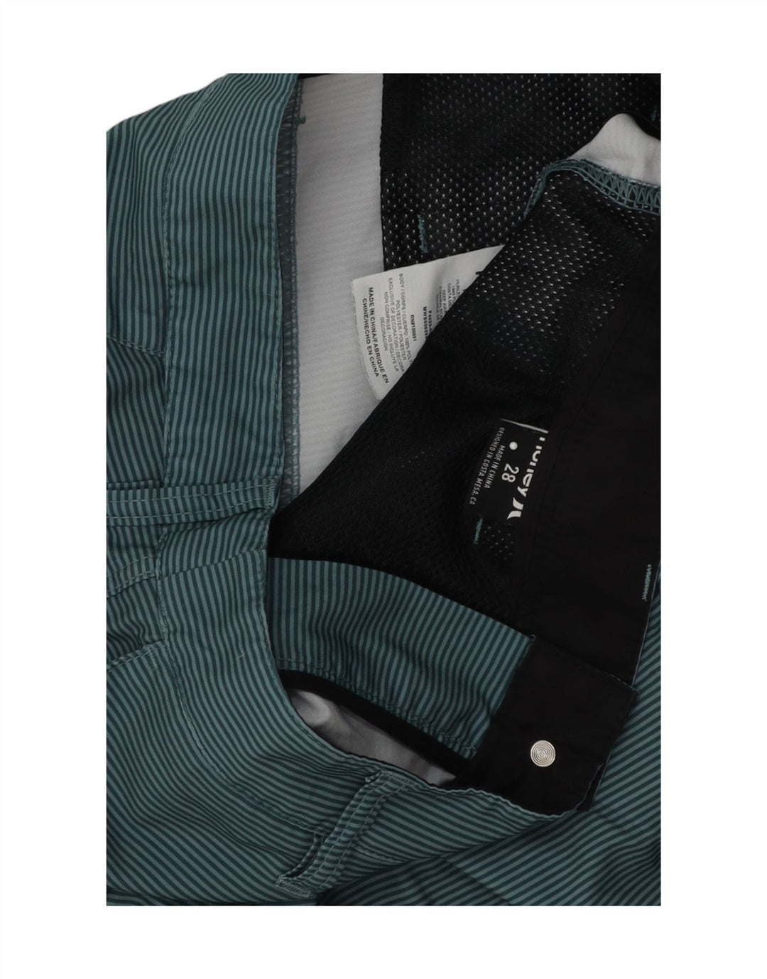 HURLEY Mens Chino Shorts W28 Small  Blue Striped Polyester Vintage Hurley and Second-Hand Hurley from Messina Hembry 