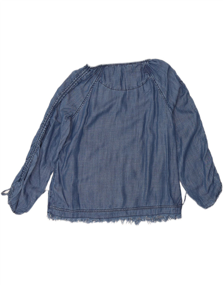 Marks & Spencer Damen Langarm-Blusenoberteil UK 14 Mittelblaues Blumenmuster