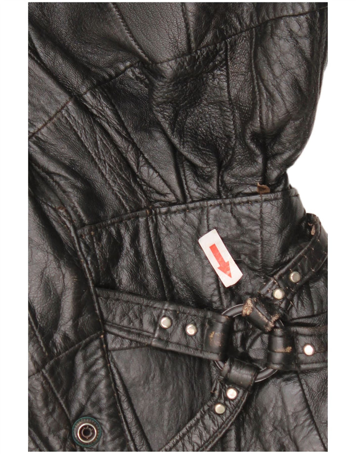 Vintage Damen Bomber Lederjacke UK 12 Mittelschwarzes Leder