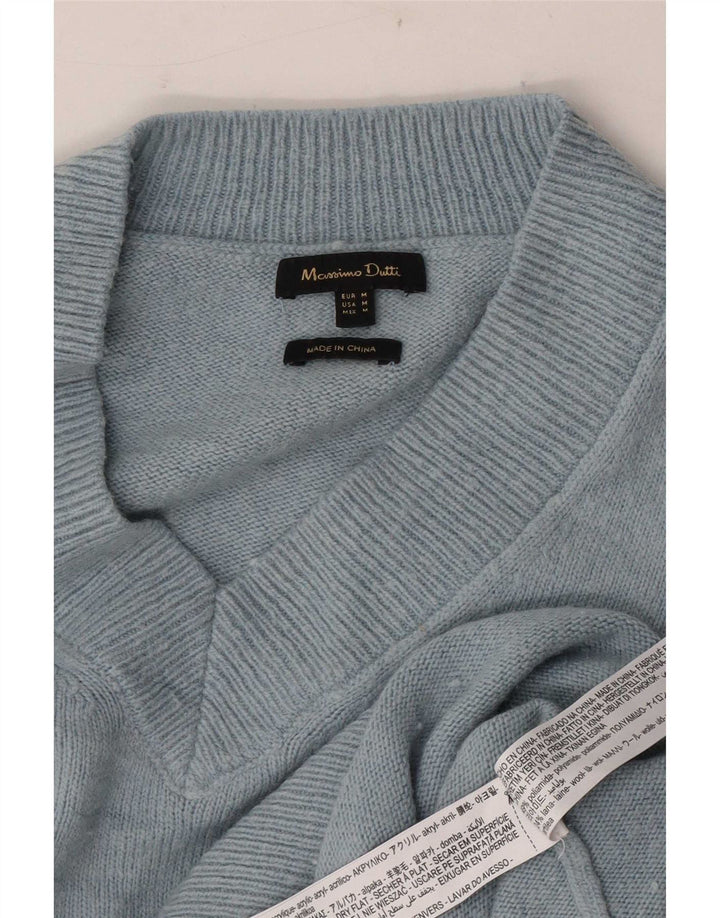 Massimo Dutti Damen-Pullover mit V-Ausschnitt, UK 14, Mittelblau, Polyamid