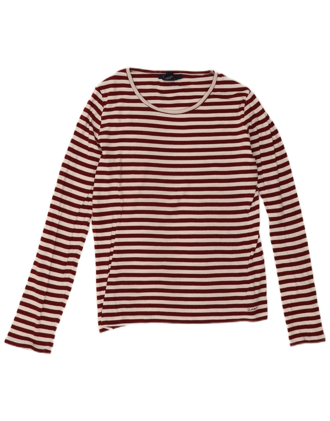 Gant Damen Top Langarm UK 12 Mittel Burgunderrot gestreift