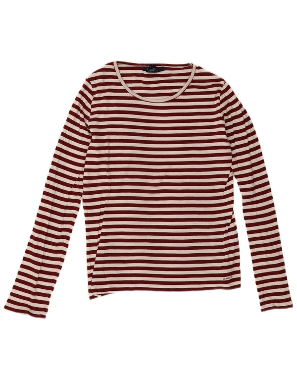 Gant Damen Top Langarm UK 12 Mittel Burgunderrot gestreift