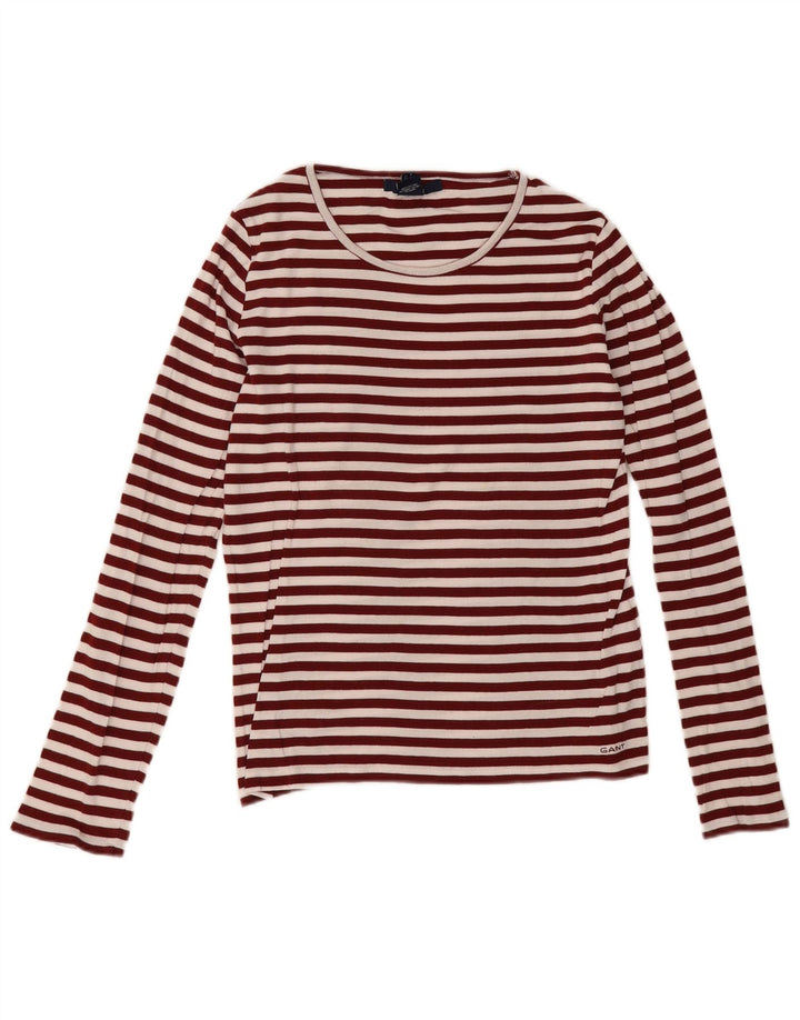 Gant Damen Top Langarm UK 12 Mittel Burgunderrot gestreift