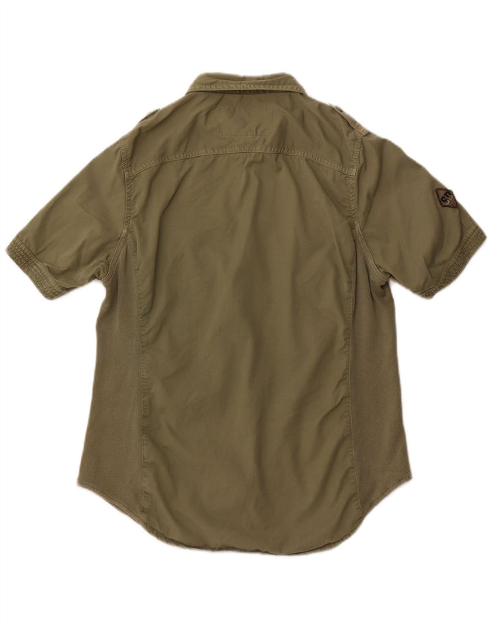 SUPERDRY Kurzarm-Militärhemd für Damen, UK 14, Größe L, Khaki, Baumwolle