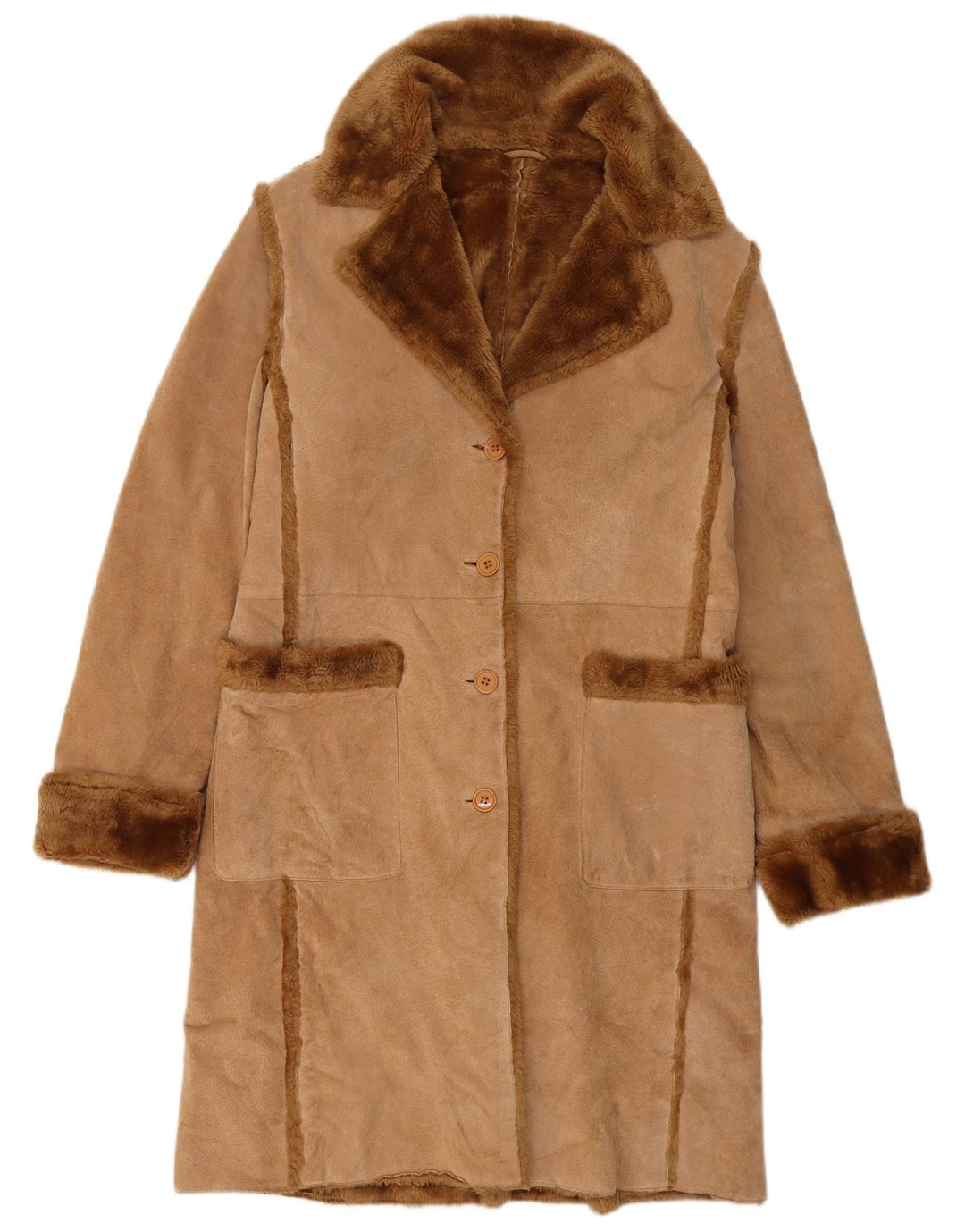 Montereggi Damen-Lammfellmantel IT 46 Large Beige Leder
