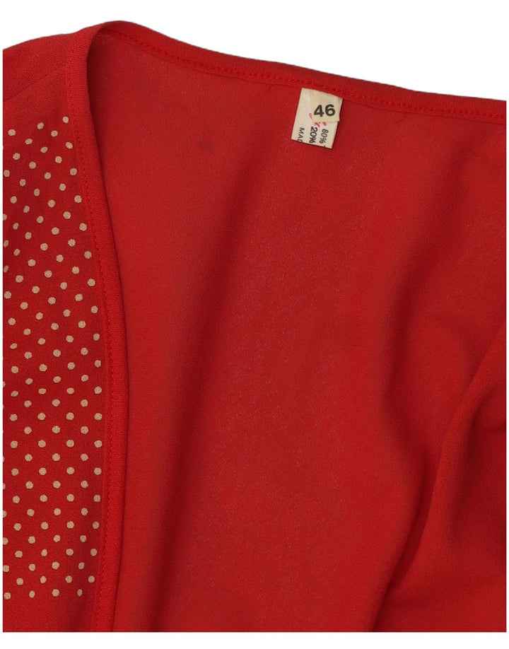 Vintage Damen-Cardigan mit Krawatte vorne, Größe 46, großes rot geflecktes Triacetat