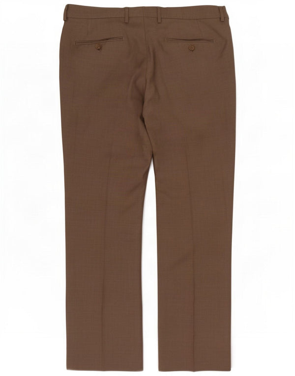 Massimo Dutti Mens Straight Suit Trousers EU 52 Large W34 L30 Brown Wool