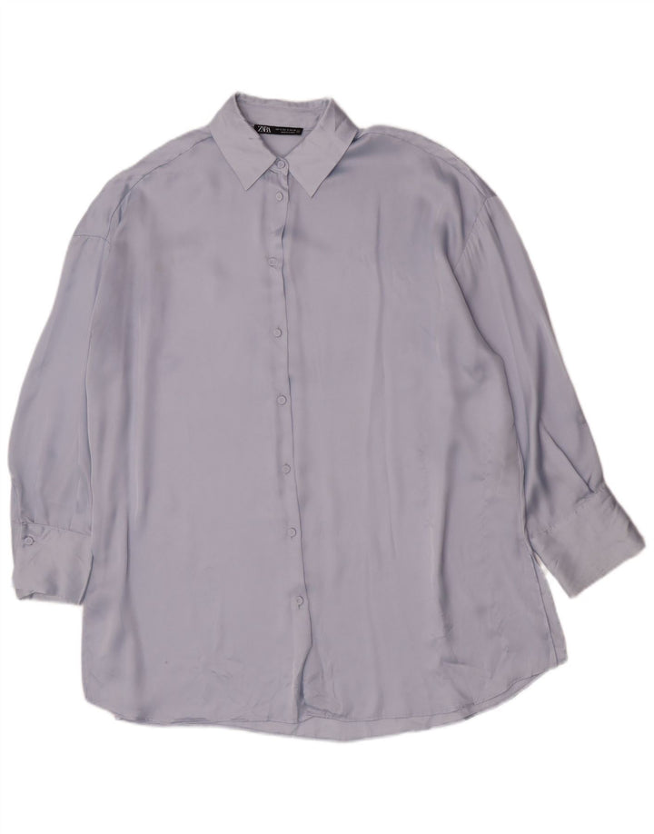 Zara Damen-Oversize-Hemdbluse, UK 10, Small, Blau, Polyester