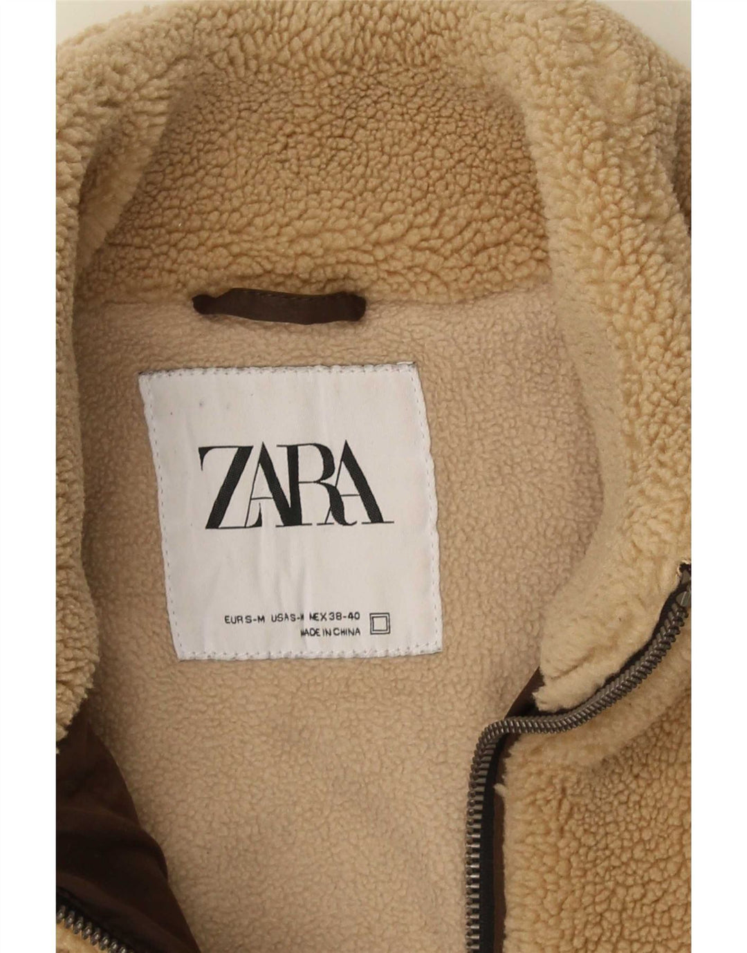 Zara Herren Fleecejacke UK 38 Medium Beige Polyester