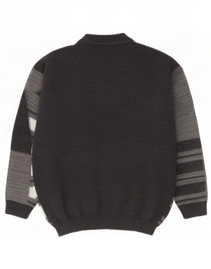Antonio Baldan Herren-Pullover mit Rollkragen, groß, graue geometrische Wolle