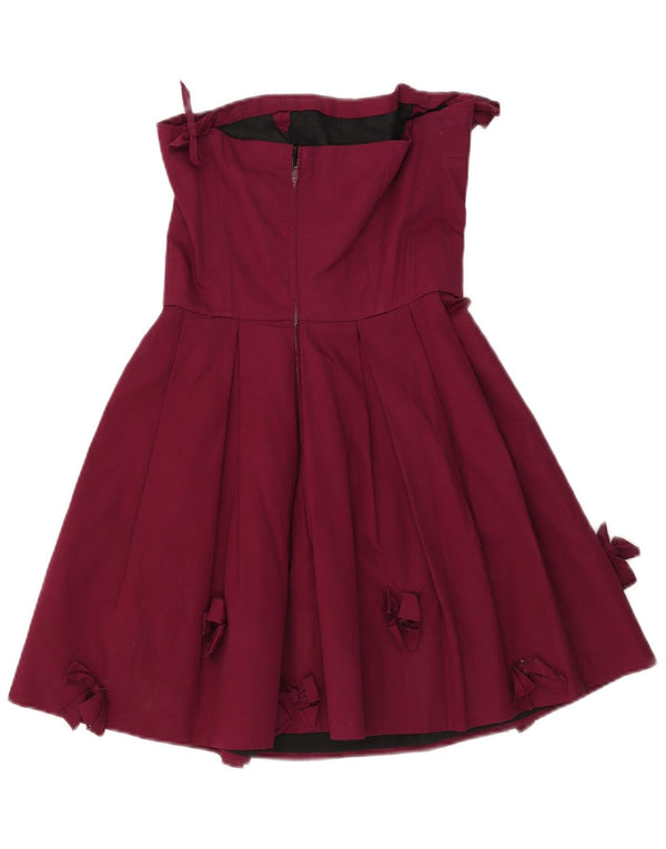 Vintage Damen Kurzes trägerloses Kleid UK 8 Small Burgund