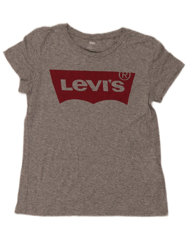 Levi's Womens Graphic T-Shirt Top UK 10 Small Grau gefleckte Baumwolle