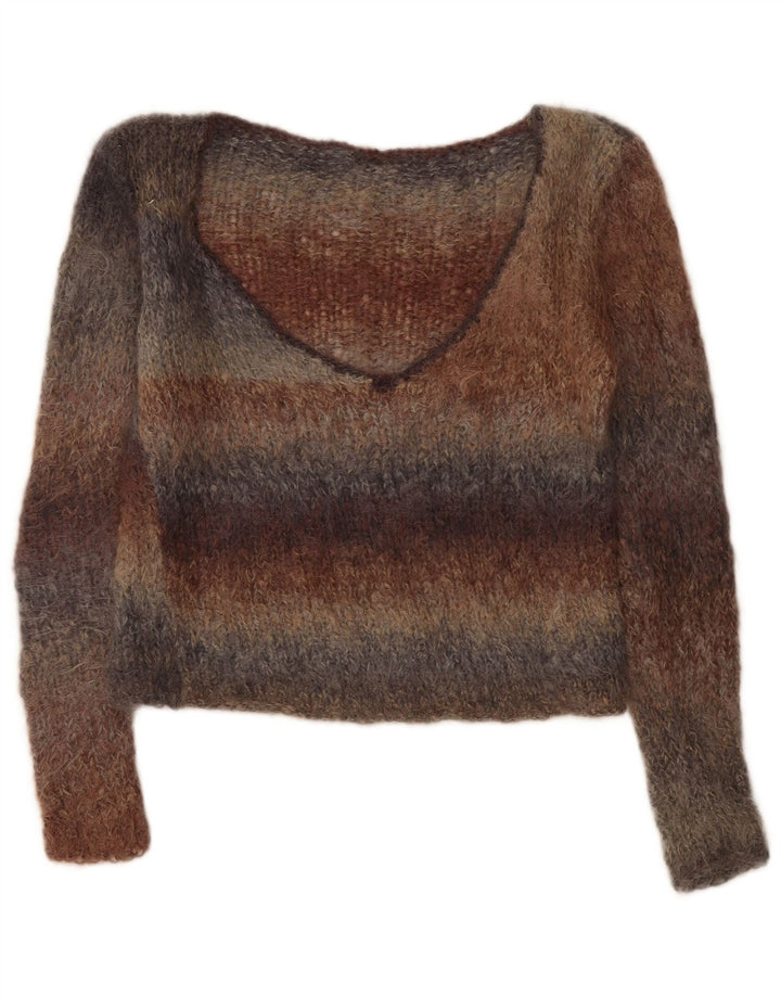 Vintage Damen V-Ausschnitt Pullover Pullover UK 14 Medium Bunt gestreift