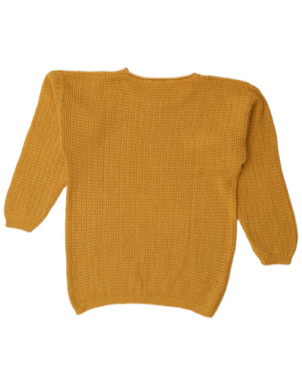 Vintage Damen Pullover mit U-Boot-Ausschnitt, UK 16, große gelbe Ramie