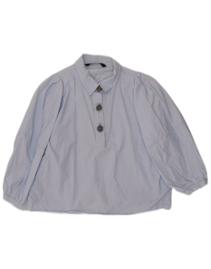 Zara Damen-Blusenoberteil mit 3/4-Ärmeln, UK-Gr. 14, Mittelblau