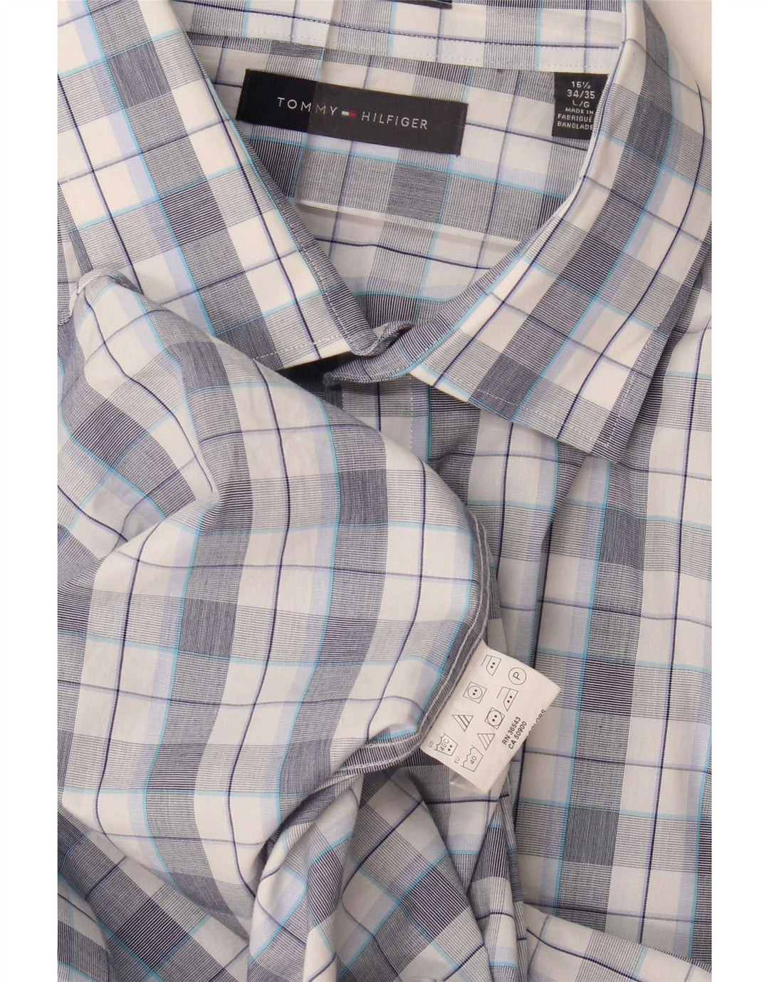 Tommy Hilfiger Herrenhemd, Größe 16 1/2, groß, blau kariert