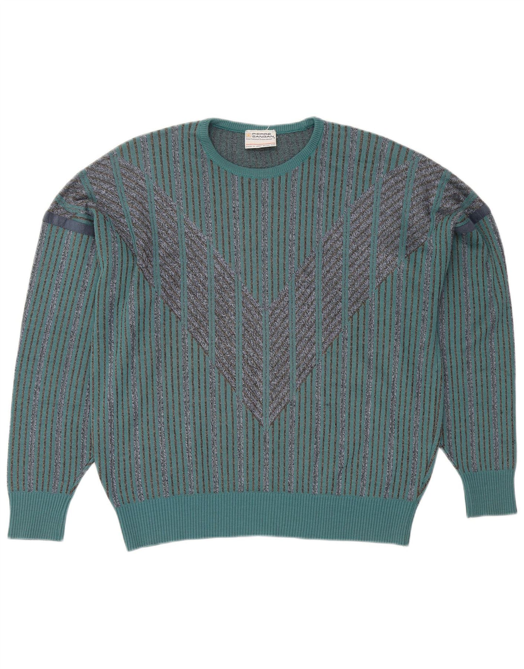 PIERRE SANGAN Herren-Pullover mit Rundhalsausschnitt, groß, blau gestreift, Acryl