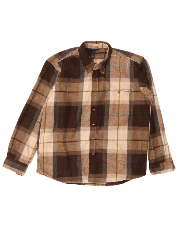 VINTAGE Mens Flannel Shirt XL Brown Check Polyester