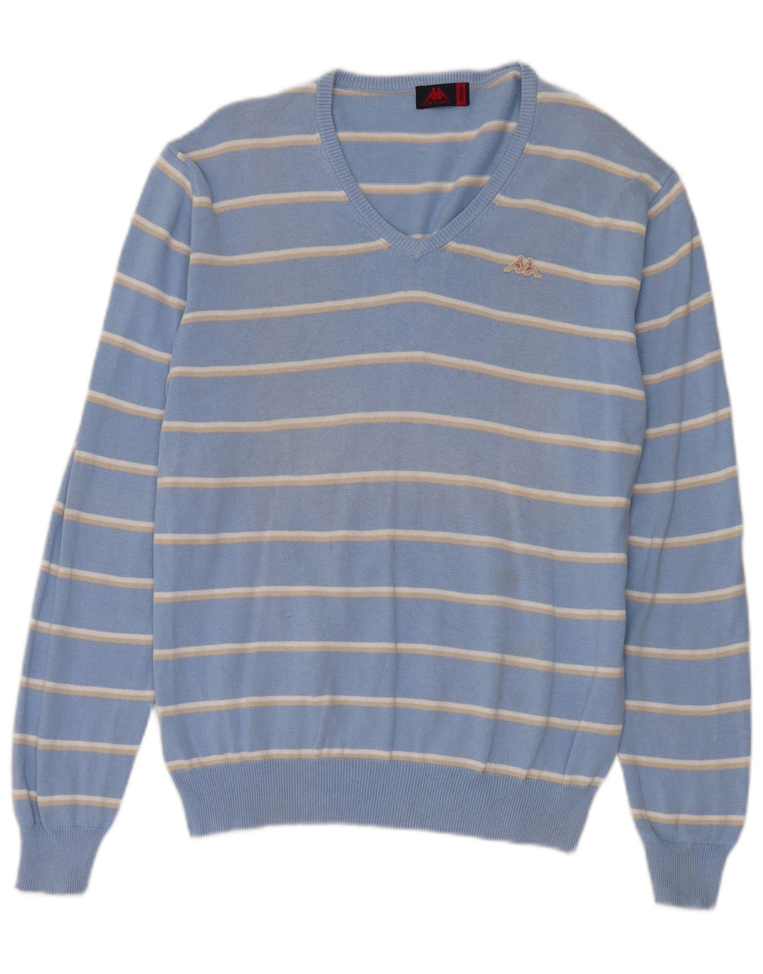 Kappa Herren-Pullover mit V-Ausschnitt, mittelblau, gestreift, Baumwolle