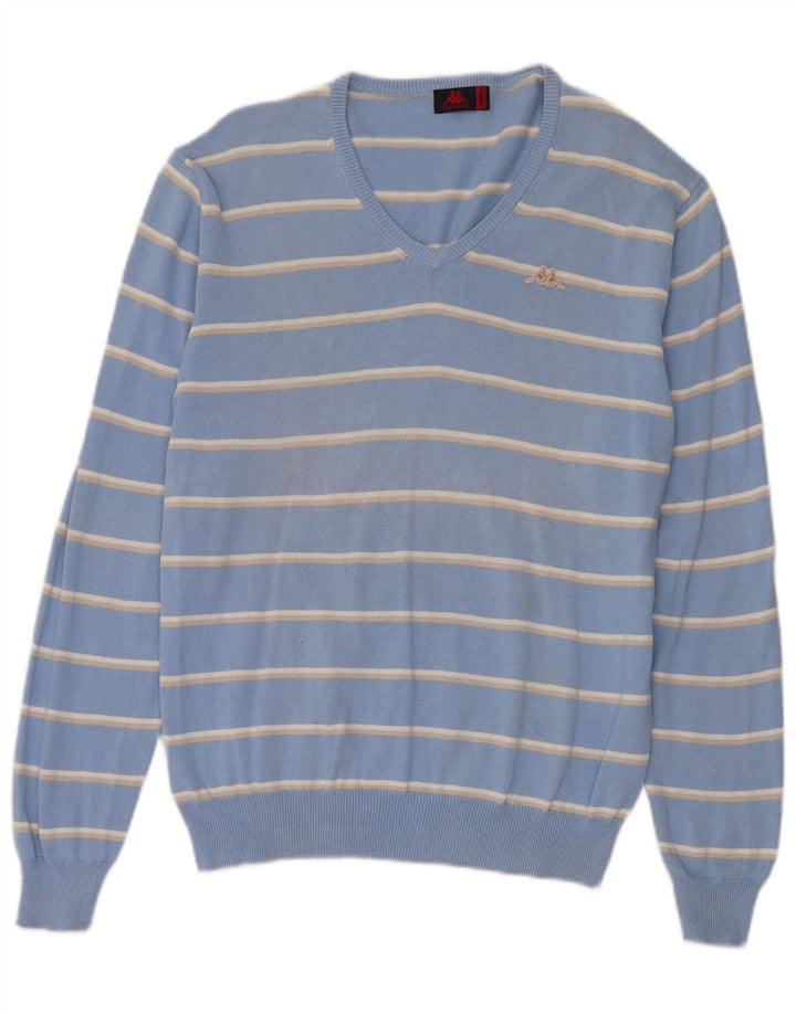 Kappa Herren-Pullover mit V-Ausschnitt, mittelblau, gestreift, Baumwolle