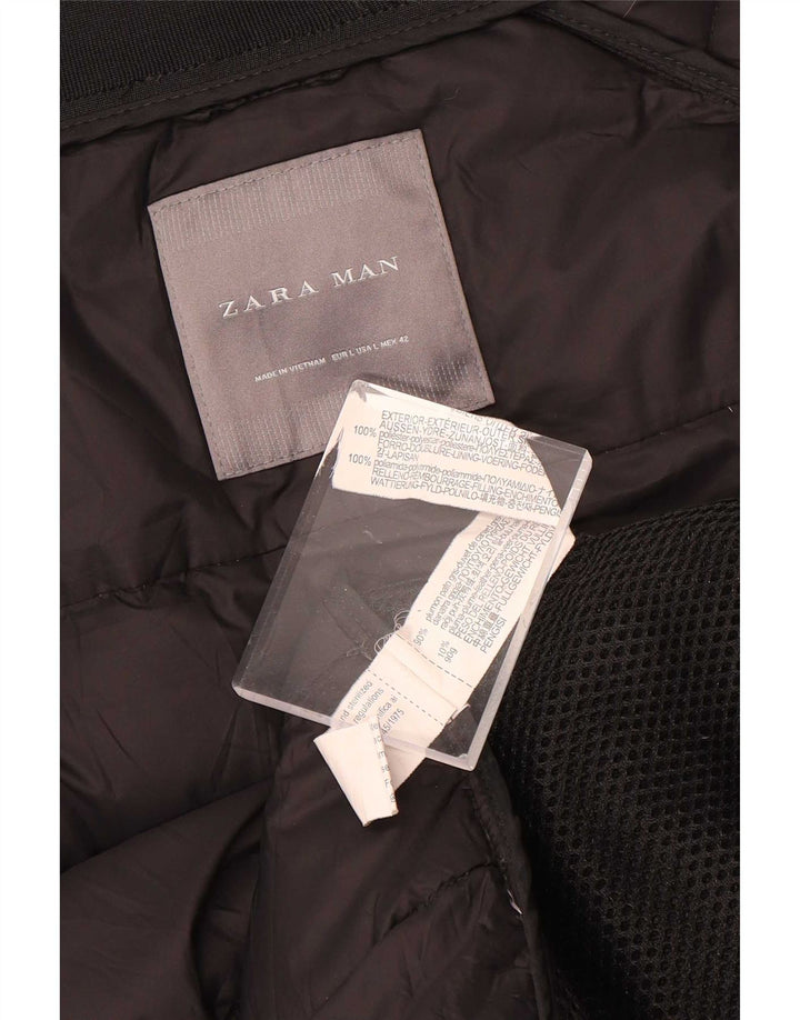 Zara Herren Wattierte Jacke UK 40 Large Schwarz Polyester