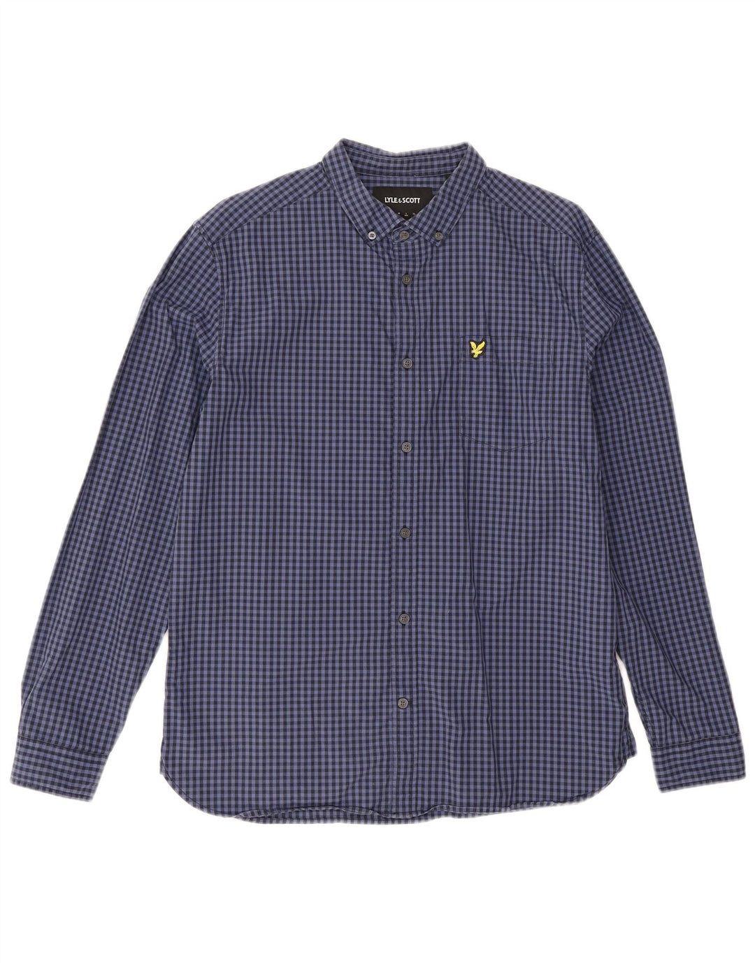Lyle & Scott Herrenhemd, groß, marineblau, Gingham-Baumwolle