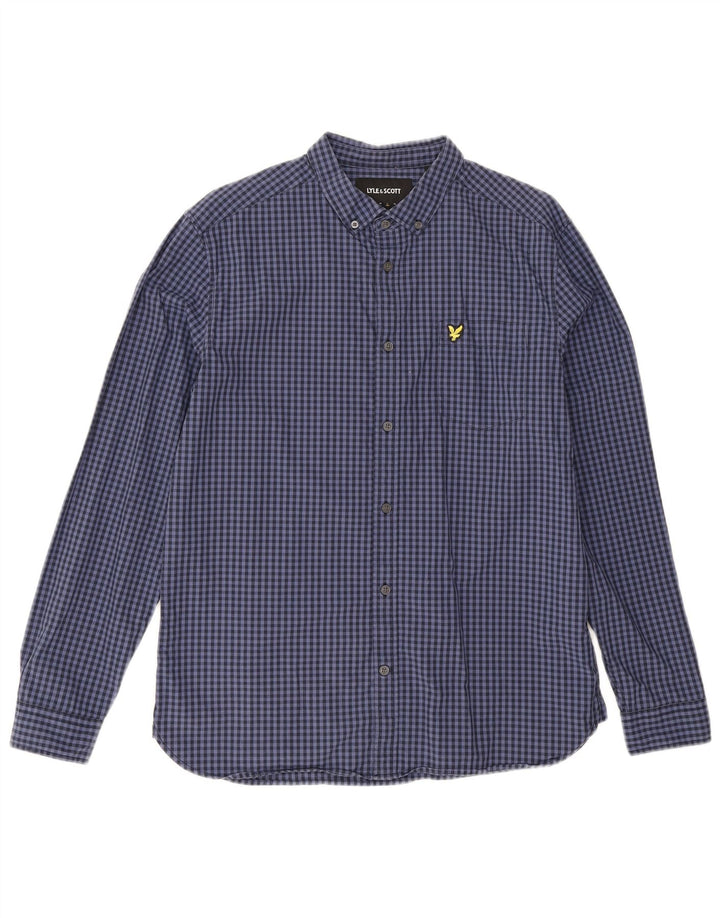 Lyle & Scott Herrenhemd, groß, marineblau, Gingham-Baumwolle